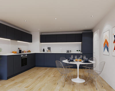 Vertex Edge Blue Kitchen CGI